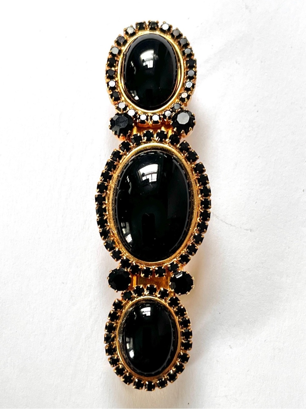 Vintage Elegant KIRKS FOLLY Gold/Jet Glass Barrette FRANCE Black Tie Formal Clip